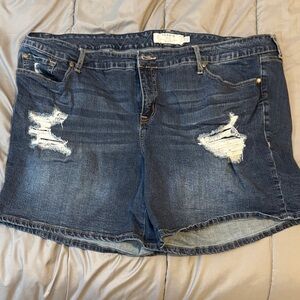 Torrid Distressed Dark Blue Jean Shorts